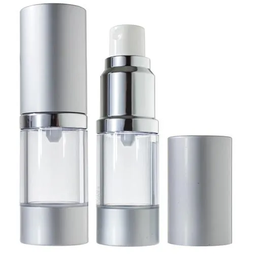 .34 oz / 10 ml Silver Matte Refillable Airless Spray Bottle (2 Pack)