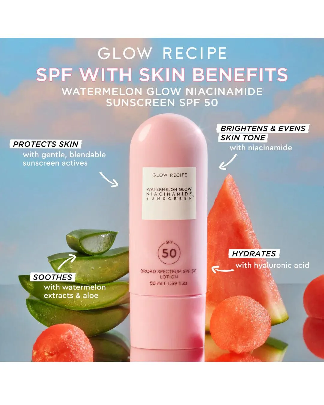 GLOW RECIPE - WATERMELON NIACINAMIDE SUN SCREEN CREME SOLAIRE - 50ML