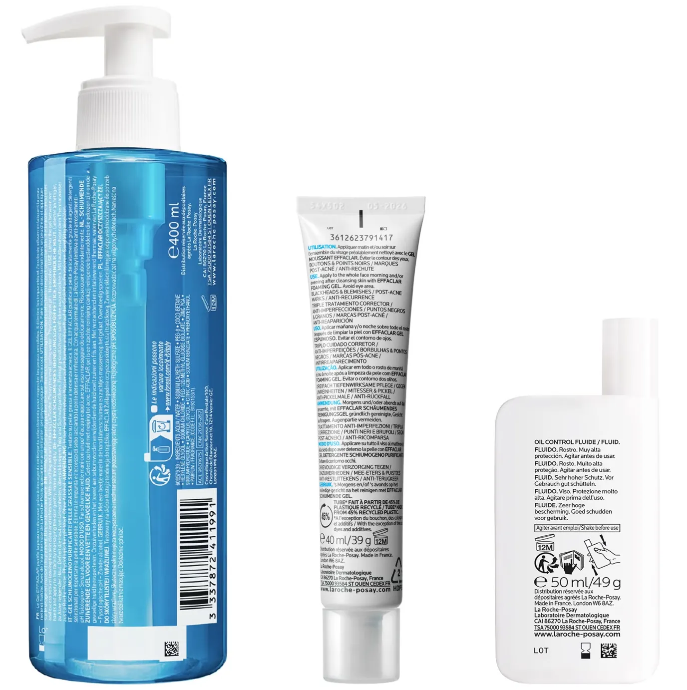 La Roche-Posay Breakout-Fighting Set- Medium Strength: Effaclar Cleanser, Corrective Care and SPF50 