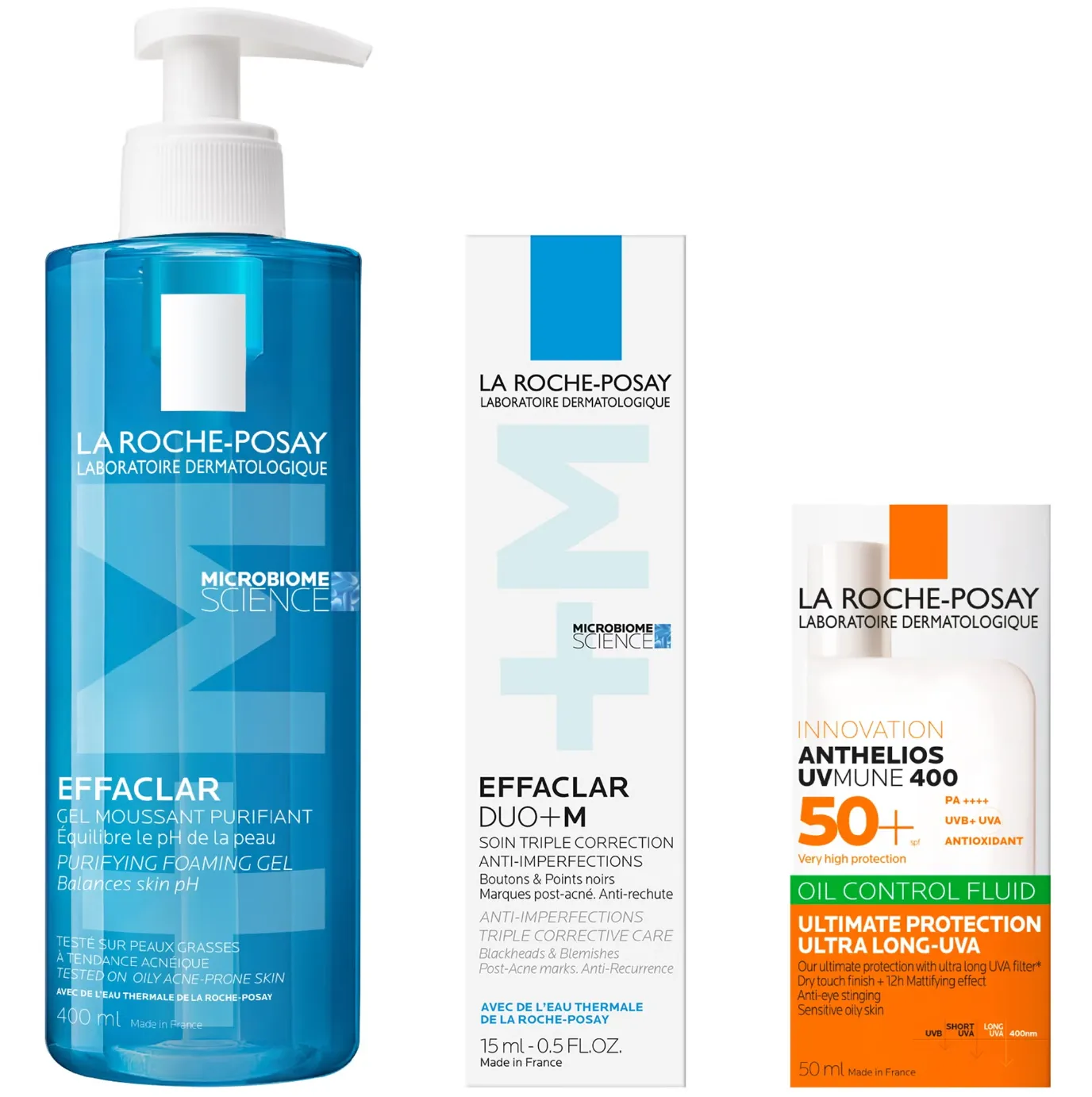 La Roche-Posay Breakout-Fighting Set- Medium Strength: Effaclar Cleanser, Corrective Care and SPF50 