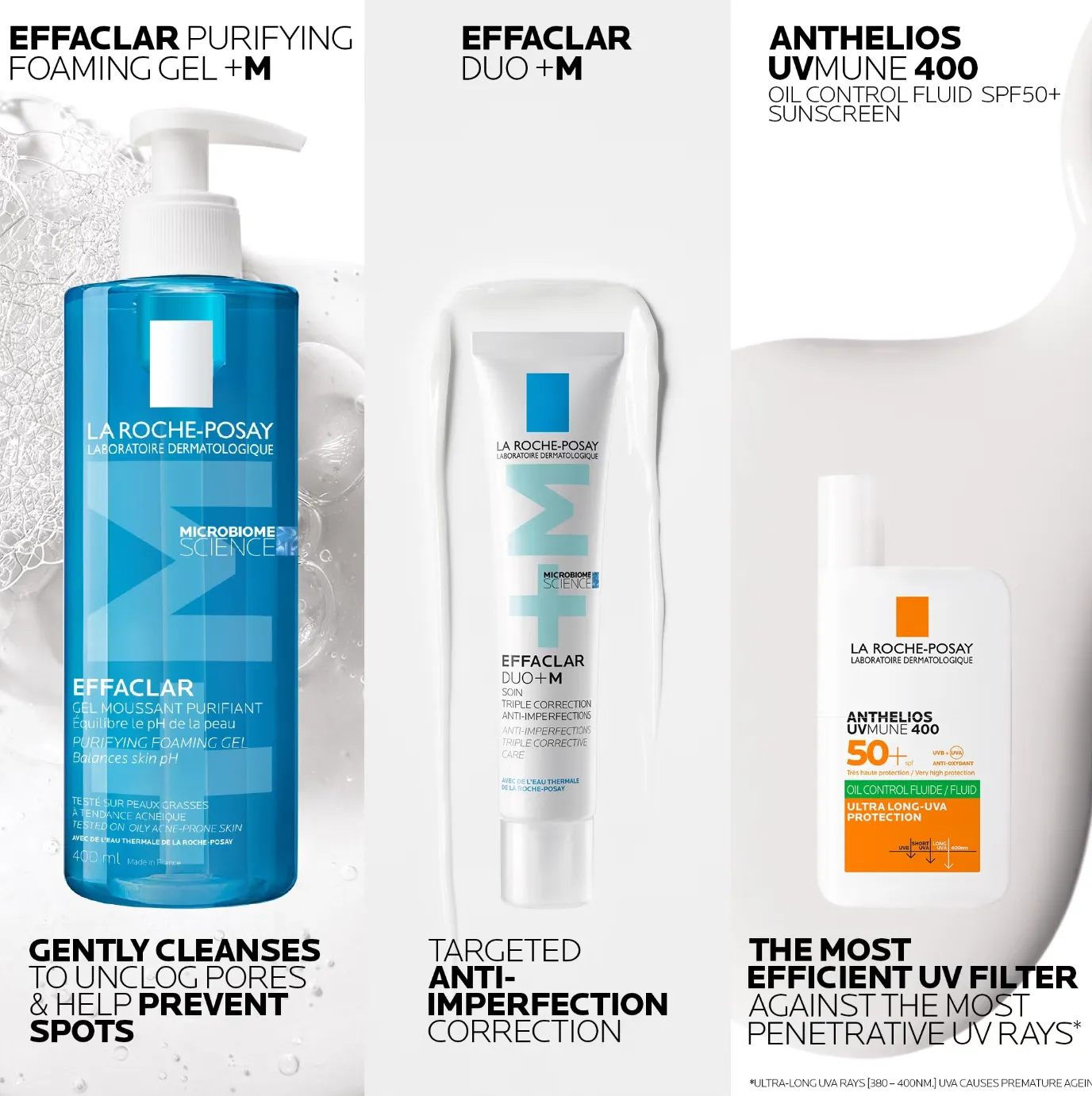 La Roche-Posay Breakout-Fighting Set- Medium Strength: Effaclar Cleanser, Corrective Care and SPF50 