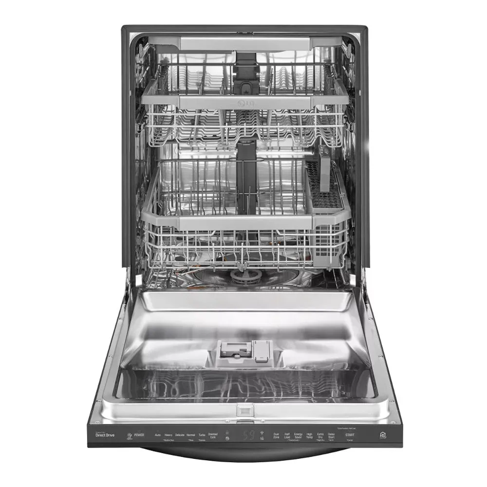 LG - 24" Top Control Smart Wi-Fi Enabled Dishwasher with QuadWash and Steel Tub with Light