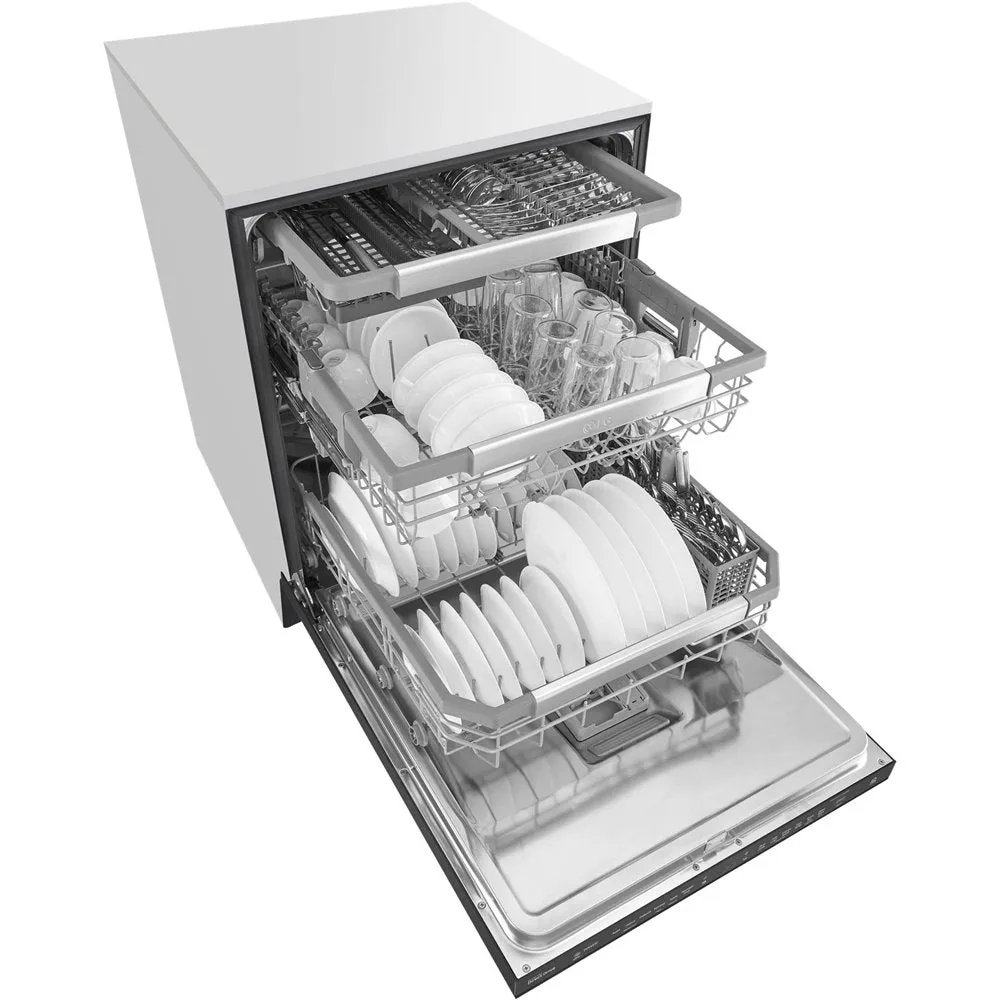 LG - 24" Top Control Smart Wi-Fi Enabled Dishwasher with QuadWash and Steel Tub with Light