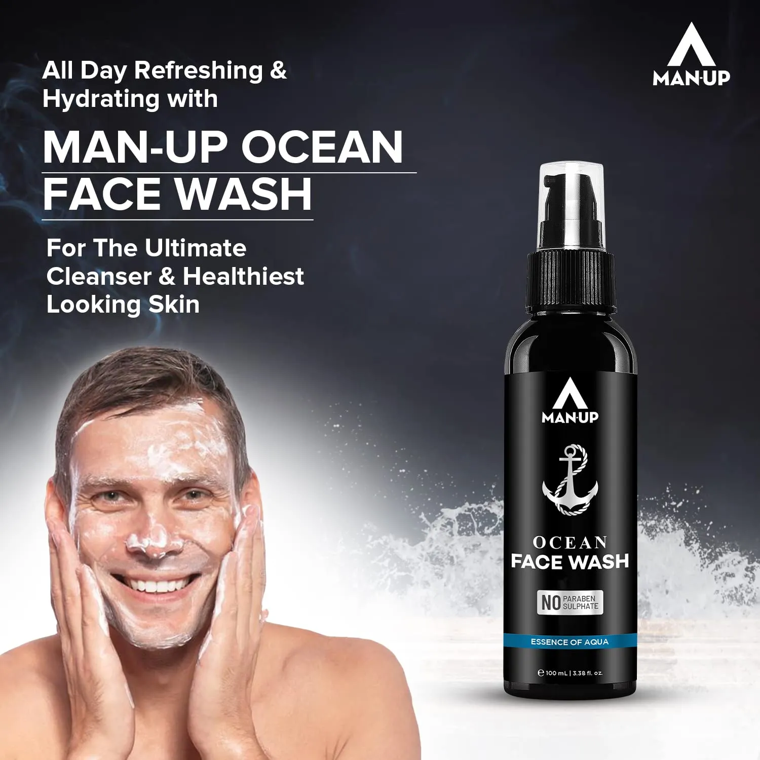 Man-Up Ocean Face Wash Essence of Aqua | For Acne, Black Heads, Pimple, Oily & Sensitive Skin | All Day Refreshing & Long-Lasting Freshness with Menthol for Men – 100ml (Pack of 5)