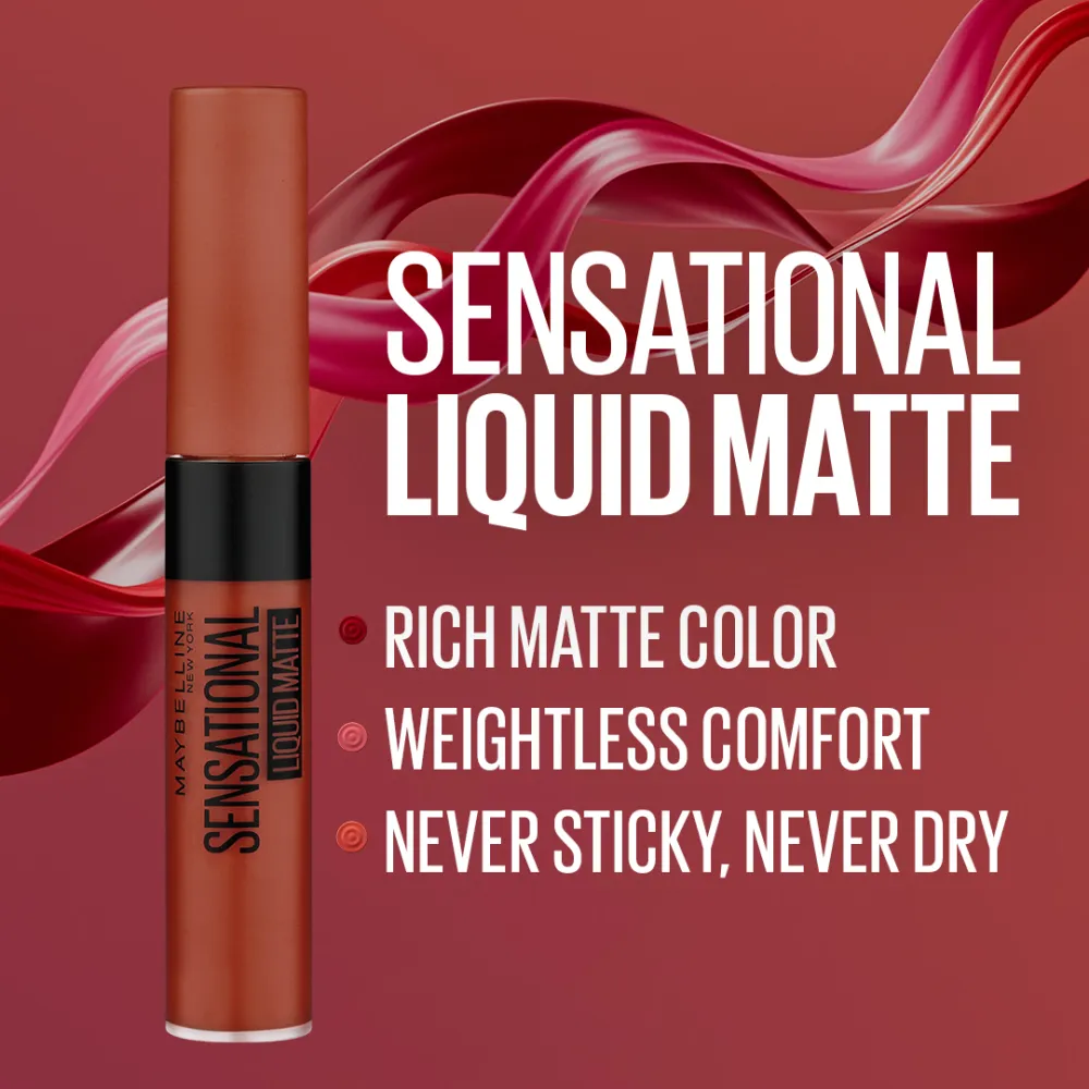 Maybelline New York Sensational Liquid Matte Lipstick, 24 Touch of Spice, 7ml - Liquid Lipstick Shades Delivering Intense Matte Color Effect