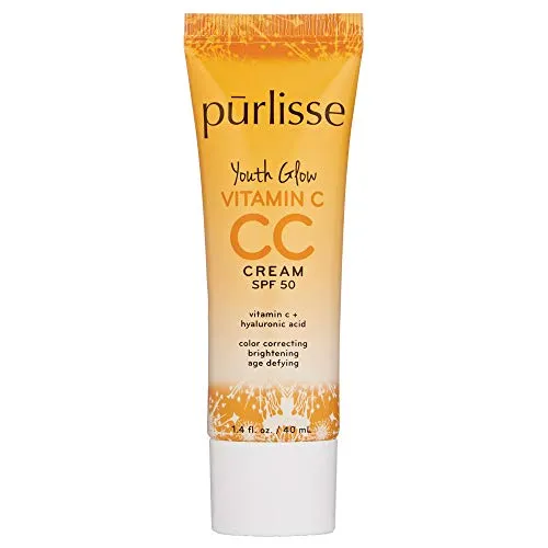 purlisse Youth Glow Vitamin C CC Cream SPF 50: Cruelty-Free & Clean, Paraben & Sulfate-Free, Full Coverage, Hydrates with Hyaluronic Acid | Fair 1.4oz