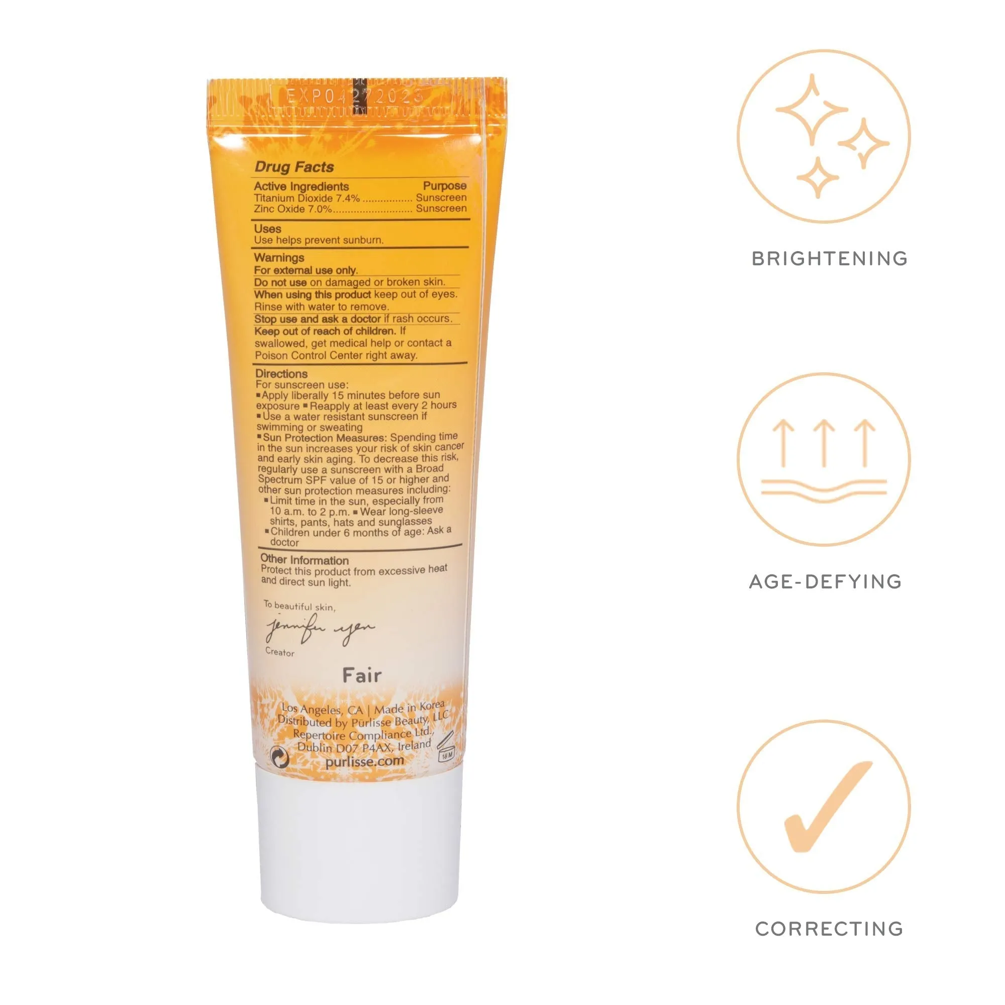 purlisse Youth Glow Vitamin C CC Cream SPF 50: Cruelty-Free & Clean, Paraben & Sulfate-Free, Full Coverage, Hydrates with Hyaluronic Acid | Fair 1.4oz